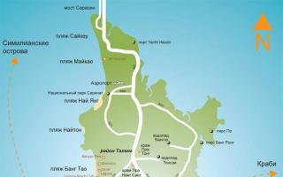 Detailed map of Phuket with hotels and beaches in Russian